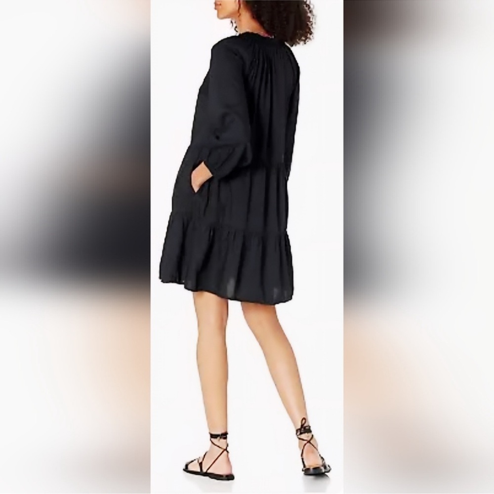 The Drop @CaralynMirand Ruffle V-Neck 3/4 Sleeve Tiered Midi Dress, Black, Sz S - Picture 12 of 12